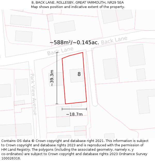 8, BACK LANE, ROLLESBY, GREAT YARMOUTH, NR29 5EA: Plot and title map