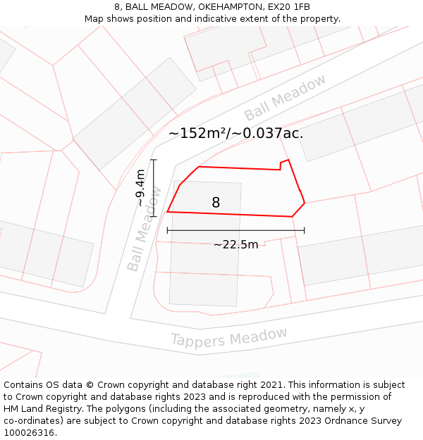 8, BALL MEADOW, OKEHAMPTON, EX20 1FB: Plot and title map