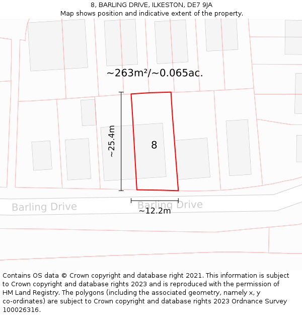 8, BARLING DRIVE, ILKESTON, DE7 9JA: Plot and title map