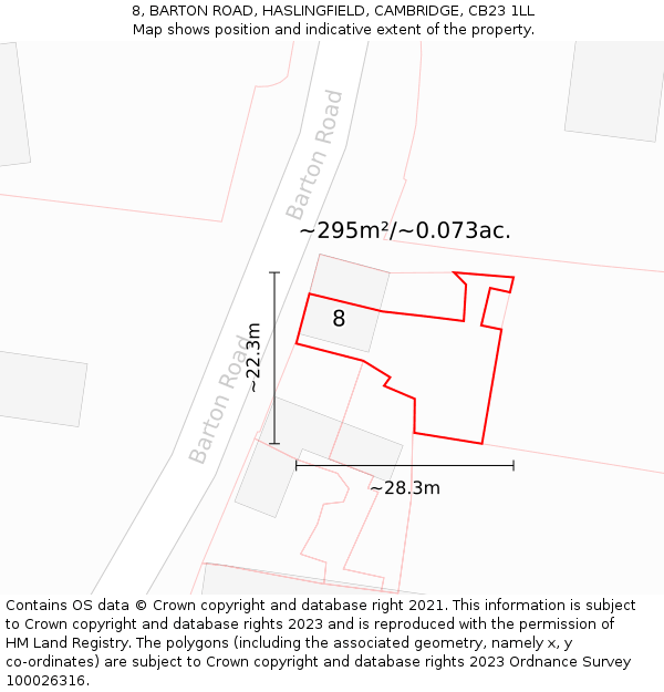 8, BARTON ROAD, HASLINGFIELD, CAMBRIDGE, CB23 1LL: Plot and title map