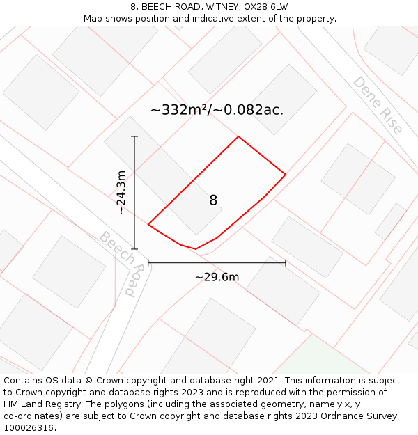 8, BEECH ROAD, WITNEY, OX28 6LW: Plot and title map