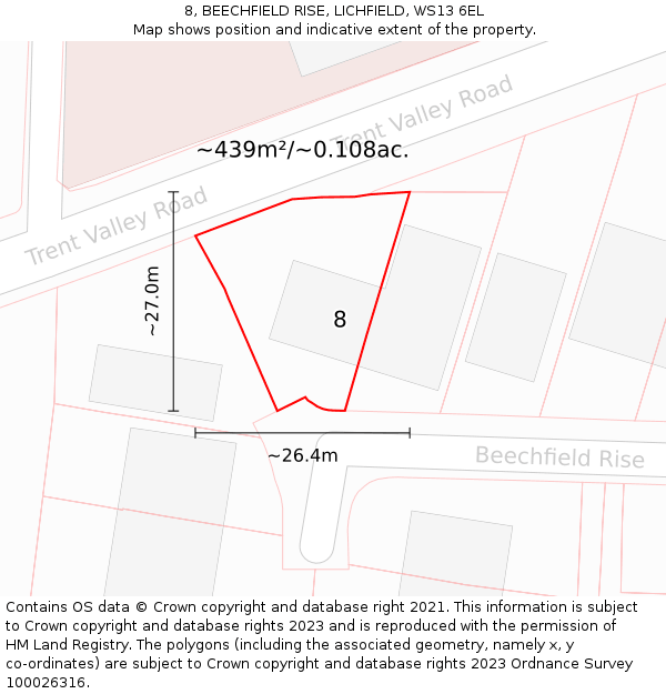 8, BEECHFIELD RISE, LICHFIELD, WS13 6EL: Plot and title map
