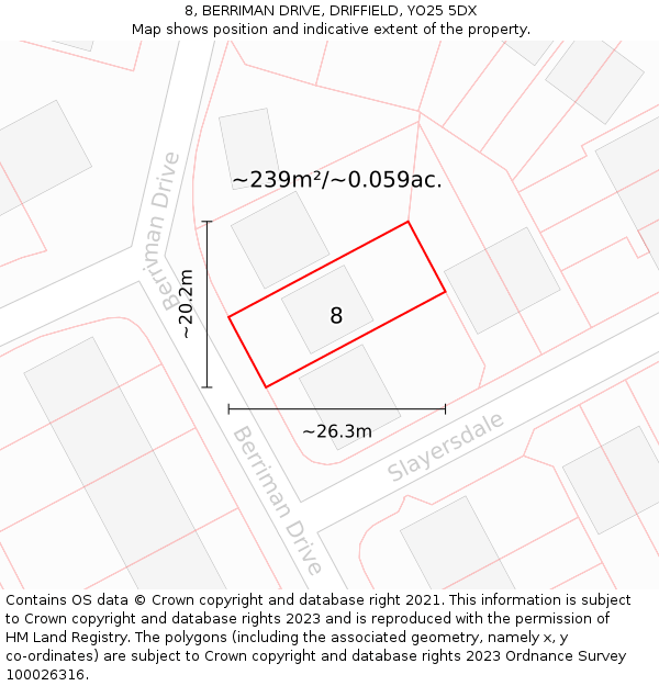 8, BERRIMAN DRIVE, DRIFFIELD, YO25 5DX: Plot and title map