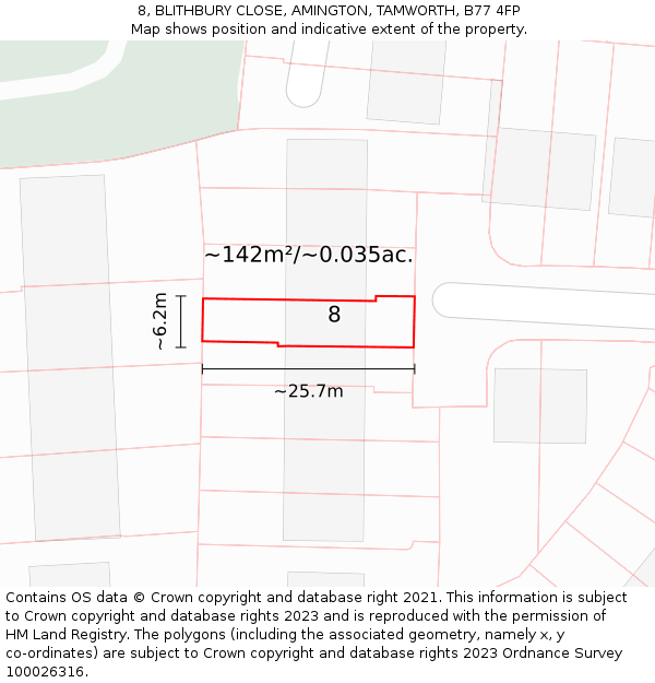 8, BLITHBURY CLOSE, AMINGTON, TAMWORTH, B77 4FP: Plot and title map