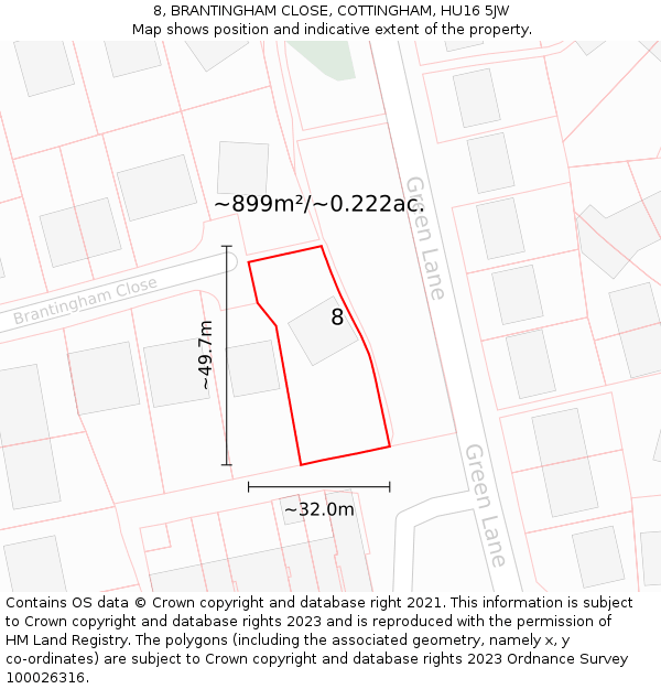 8, BRANTINGHAM CLOSE, COTTINGHAM, HU16 5JW: Plot and title map