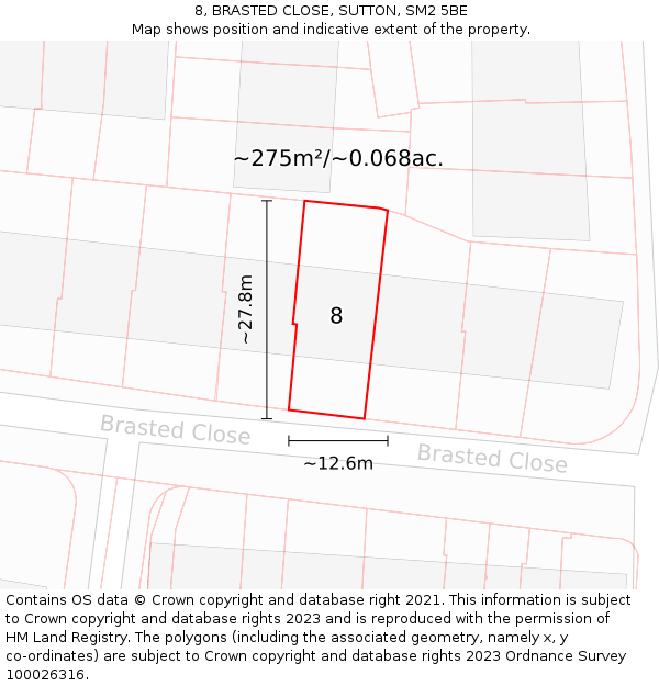 8, BRASTED CLOSE, SUTTON, SM2 5BE: Plot and title map