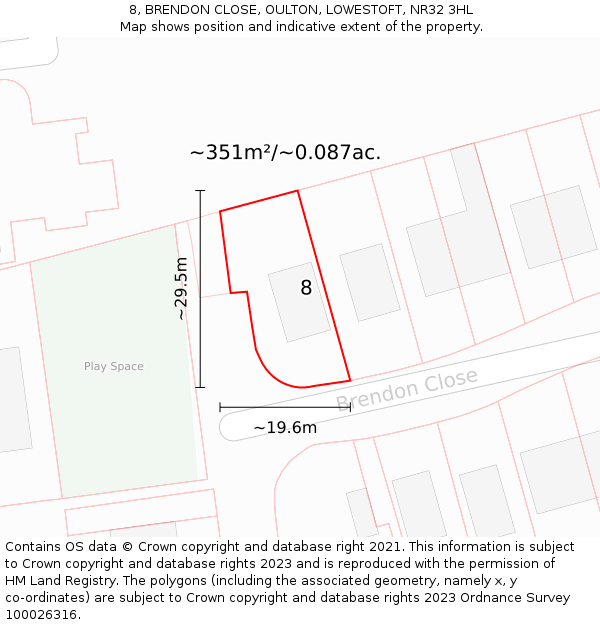 8, BRENDON CLOSE, OULTON, LOWESTOFT, NR32 3HL: Plot and title map