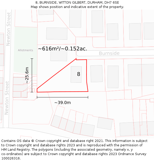8, BURNSIDE, WITTON GILBERT, DURHAM, DH7 6SE: Plot and title map