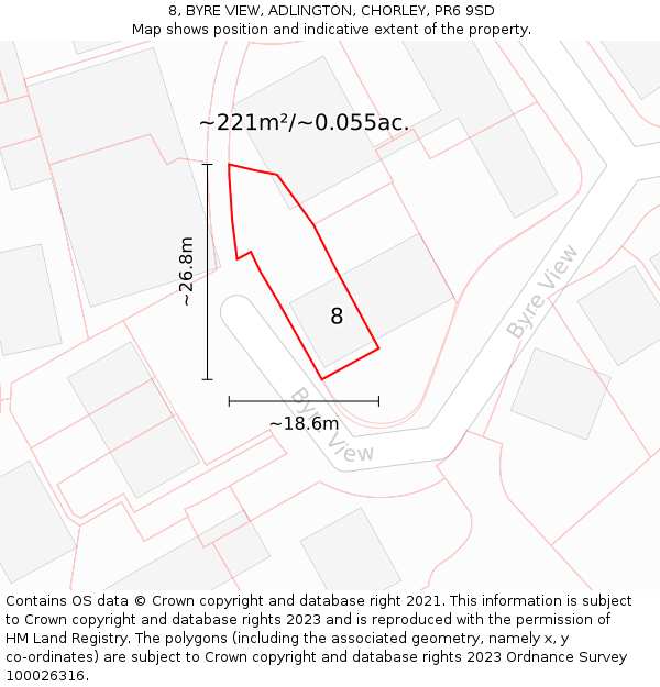 8, BYRE VIEW, ADLINGTON, CHORLEY, PR6 9SD: Plot and title map