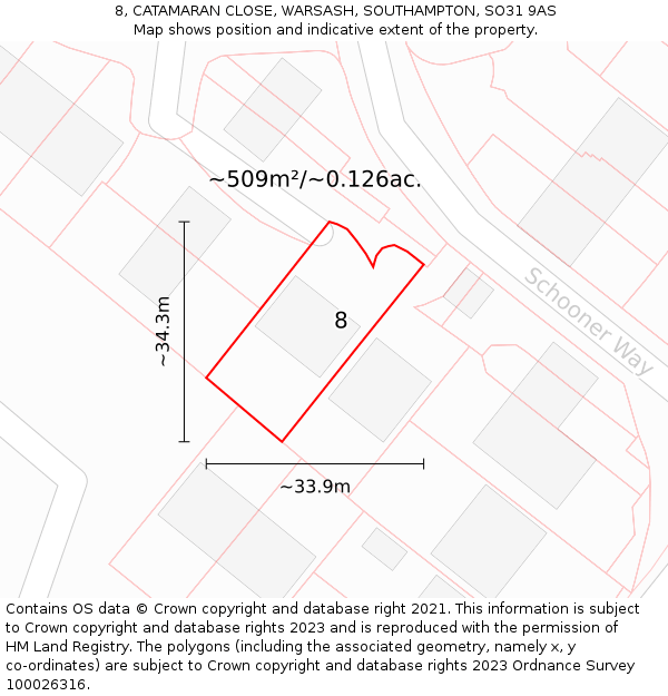 8, CATAMARAN CLOSE, WARSASH, SOUTHAMPTON, SO31 9AS: Plot and title map