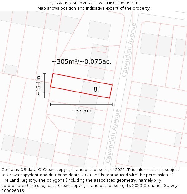 8, CAVENDISH AVENUE, WELLING, DA16 2EP: Plot and title map