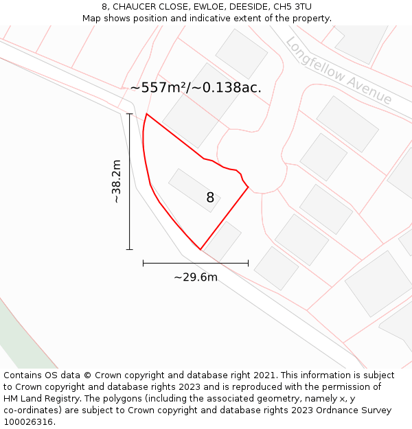8, CHAUCER CLOSE, EWLOE, DEESIDE, CH5 3TU: Plot and title map