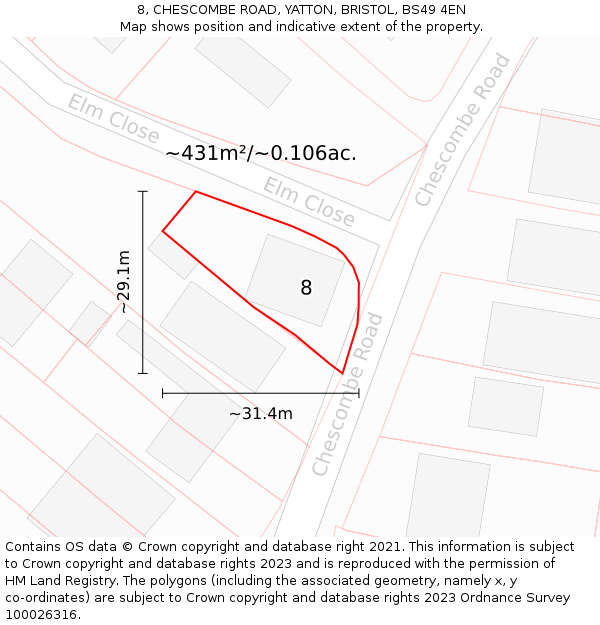 8, CHESCOMBE ROAD, YATTON, BRISTOL, BS49 4EN: Plot and title map