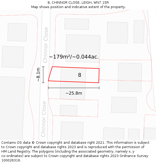 8, CHINNOR CLOSE, LEIGH, WN7 1SR: Plot and title map