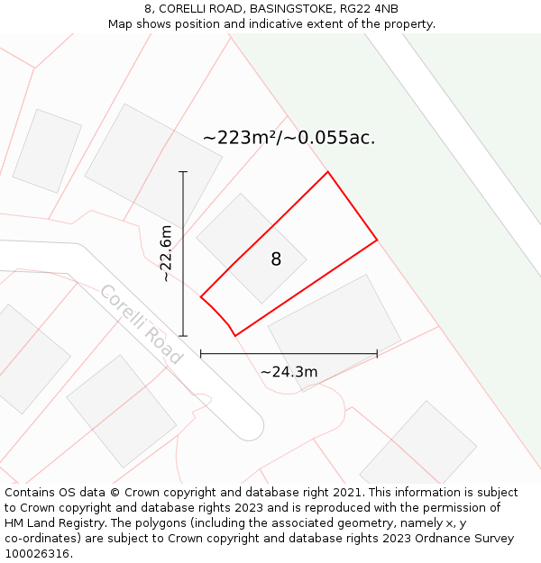 8, CORELLI ROAD, BASINGSTOKE, RG22 4NB: Plot and title map