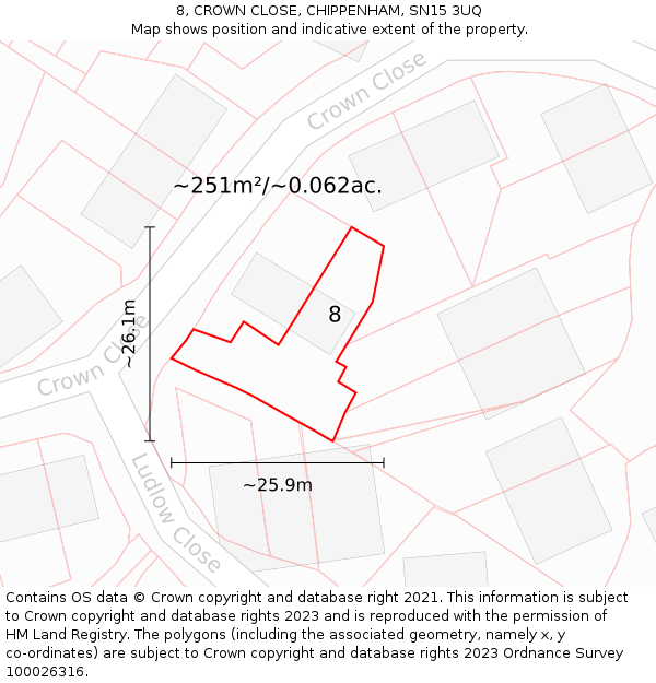 8, CROWN CLOSE, CHIPPENHAM, SN15 3UQ: Plot and title map