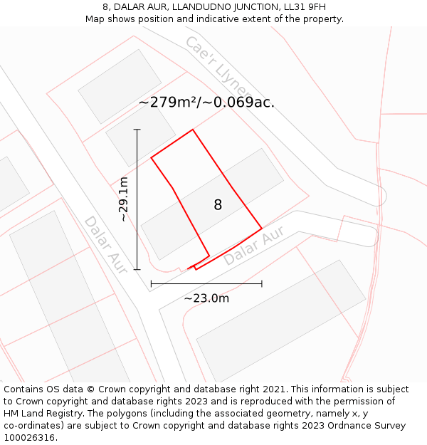 8, DALAR AUR, LLANDUDNO JUNCTION, LL31 9FH: Plot and title map
