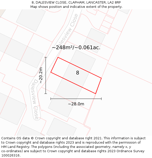 8, DALESVIEW CLOSE, CLAPHAM, LANCASTER, LA2 8RP: Plot and title map