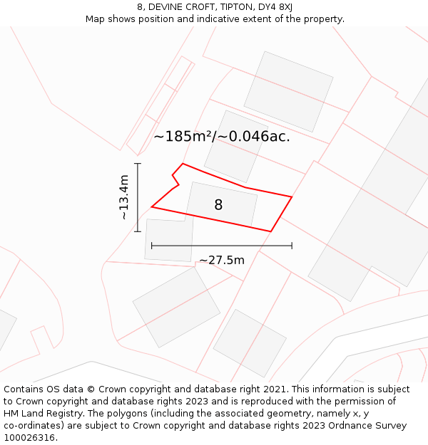 8, DEVINE CROFT, TIPTON, DY4 8XJ: Plot and title map