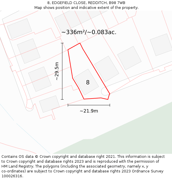 8, EDGEFIELD CLOSE, REDDITCH, B98 7WB: Plot and title map