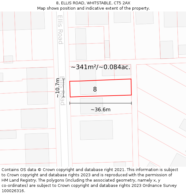 8, ELLIS ROAD, WHITSTABLE, CT5 2AX: Plot and title map