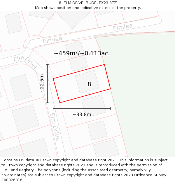 8, ELM DRIVE, BUDE, EX23 8EZ: Plot and title map