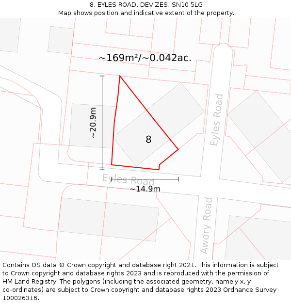 8, EYLES ROAD, DEVIZES, SN10 5LG: Plot and title map