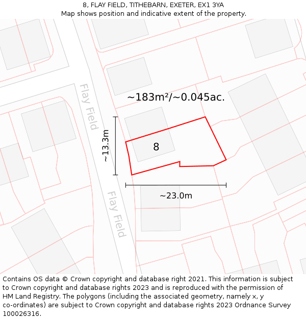 8, FLAY FIELD, TITHEBARN, EXETER, EX1 3YA: Plot and title map