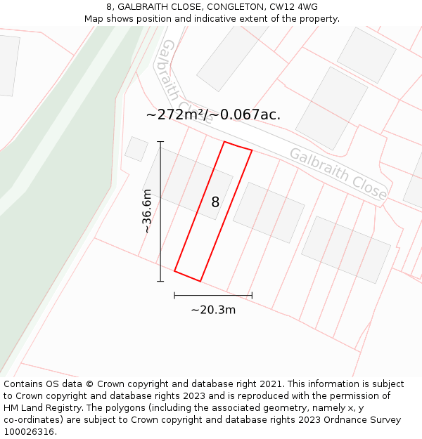 8, GALBRAITH CLOSE, CONGLETON, CW12 4WG: Plot and title map