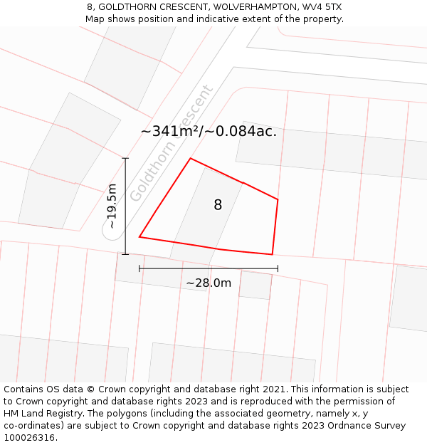 8, GOLDTHORN CRESCENT, WOLVERHAMPTON, WV4 5TX: Plot and title map