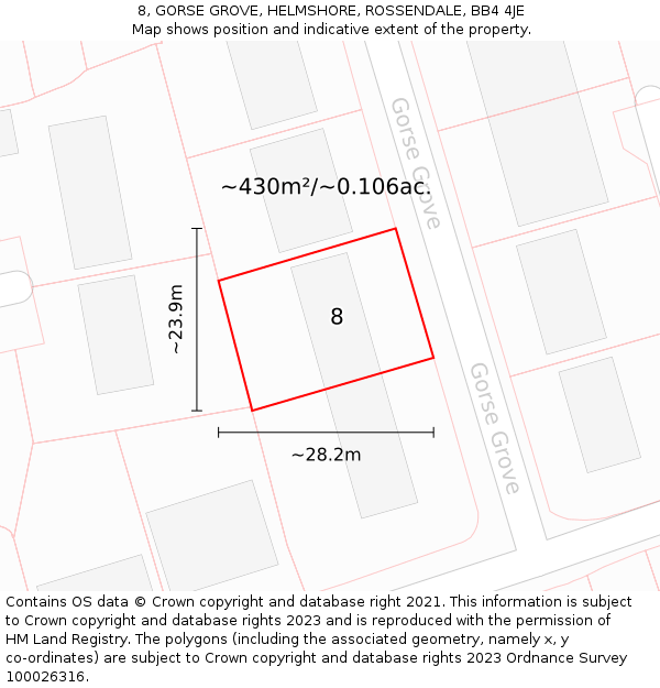 8, GORSE GROVE, HELMSHORE, ROSSENDALE, BB4 4JE: Plot and title map