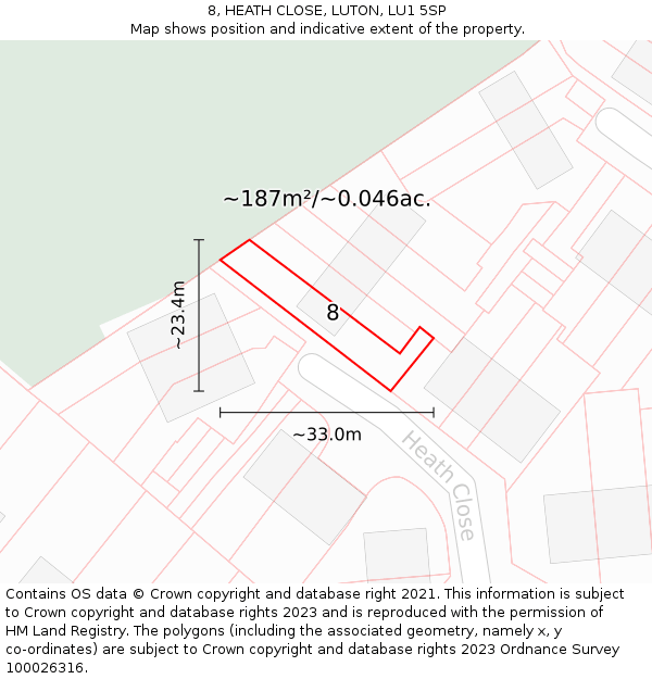 8, HEATH CLOSE, LUTON, LU1 5SP: Plot and title map