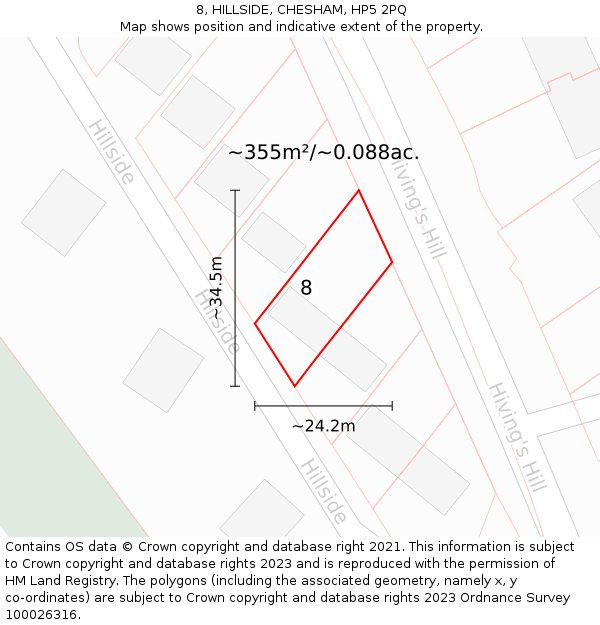 8, HILLSIDE, CHESHAM, HP5 2PQ: Plot and title map