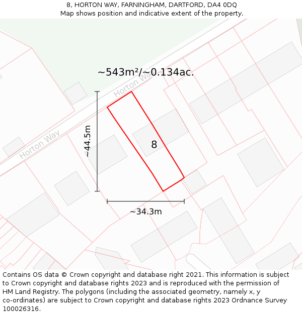 8, HORTON WAY, FARNINGHAM, DARTFORD, DA4 0DQ: Plot and title map