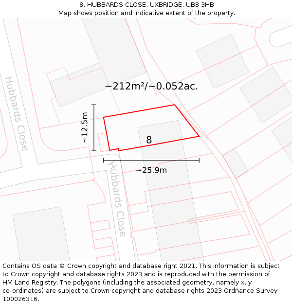 8, HUBBARDS CLOSE, UXBRIDGE, UB8 3HB: Plot and title map