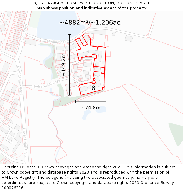 8, HYDRANGEA CLOSE, WESTHOUGHTON, BOLTON, BL5 2TF: Plot and title map