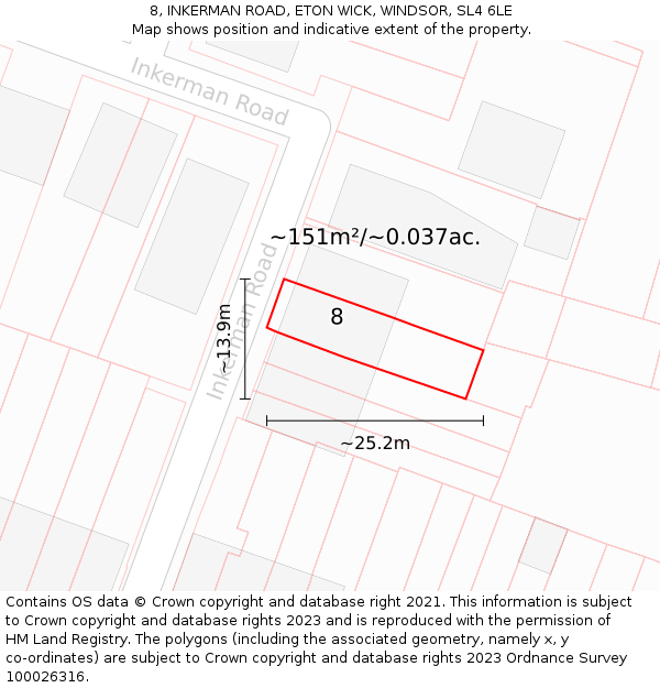 8, INKERMAN ROAD, ETON WICK, WINDSOR, SL4 6LE: Plot and title map