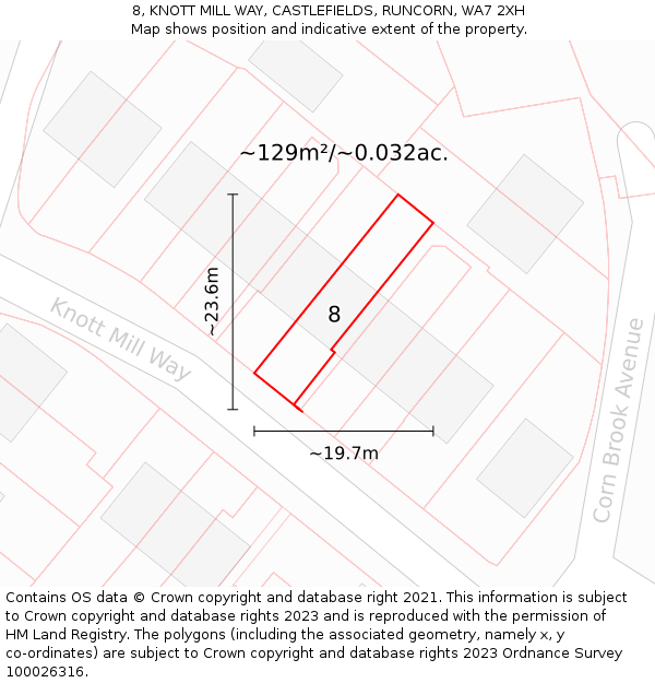 8, KNOTT MILL WAY, CASTLEFIELDS, RUNCORN, WA7 2XH: Plot and title map