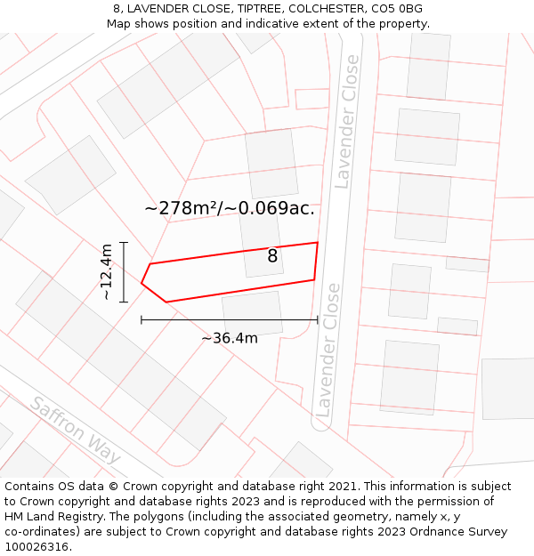 8, LAVENDER CLOSE, TIPTREE, COLCHESTER, CO5 0BG: Plot and title map