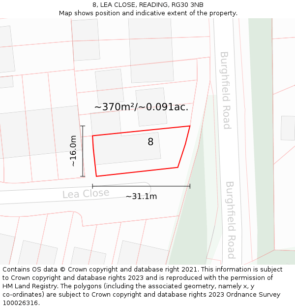 8, LEA CLOSE, READING, RG30 3NB: Plot and title map