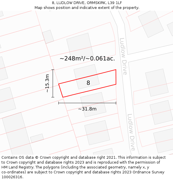 8, LUDLOW DRIVE, ORMSKIRK, L39 1LF: Plot and title map