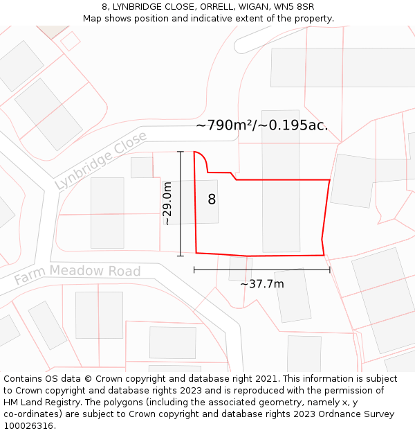 8, LYNBRIDGE CLOSE, ORRELL, WIGAN, WN5 8SR: Plot and title map