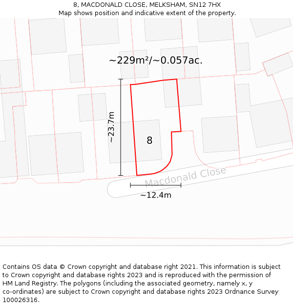 8, MACDONALD CLOSE, MELKSHAM, SN12 7HX: Plot and title map