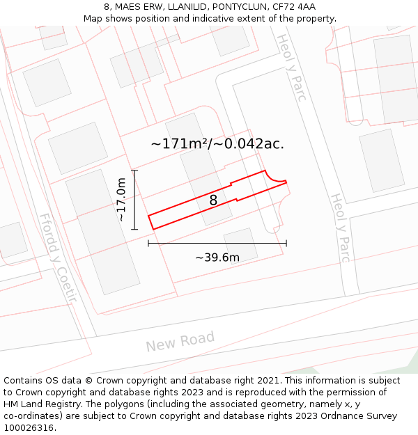 8, MAES ERW, LLANILID, PONTYCLUN, CF72 4AA: Plot and title map
