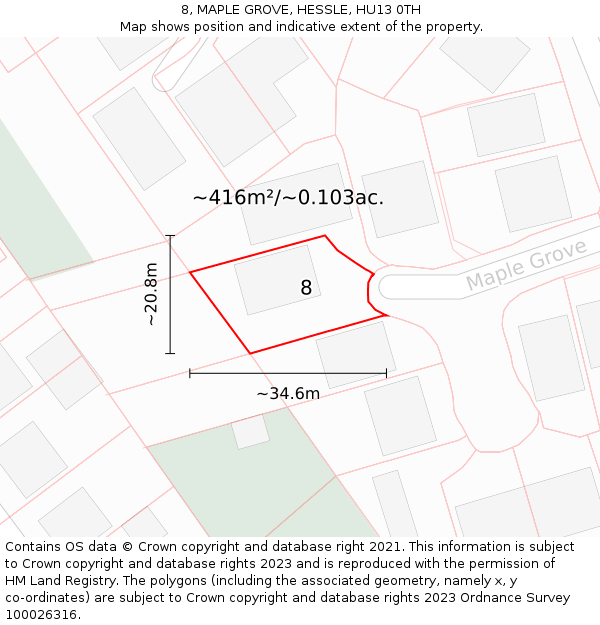 8, MAPLE GROVE, HESSLE, HU13 0TH: Plot and title map