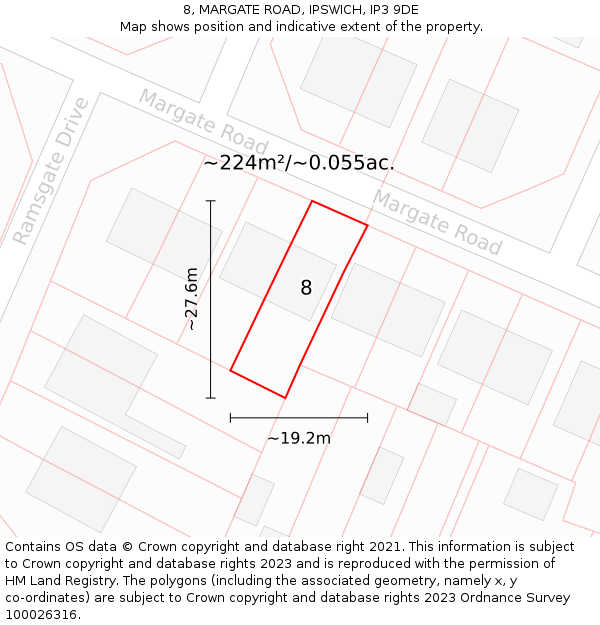 8, MARGATE ROAD, IPSWICH, IP3 9DE: Plot and title map