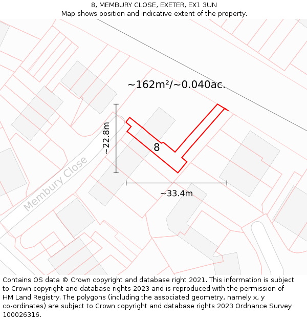8, MEMBURY CLOSE, EXETER, EX1 3UN: Plot and title map
