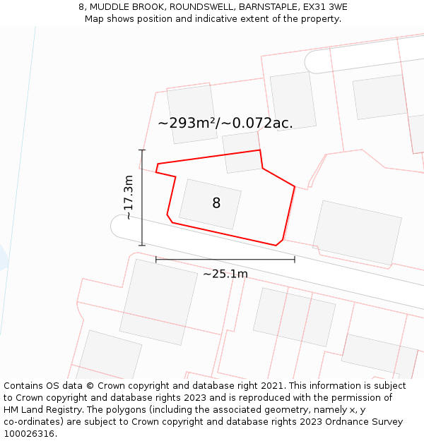 8, MUDDLE BROOK, ROUNDSWELL, BARNSTAPLE, EX31 3WE: Plot and title map