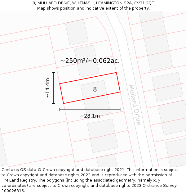 8, MULLARD DRIVE, WHITNASH, LEAMINGTON SPA, CV31 2QE: Plot and title map