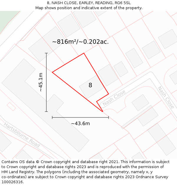 8, NASH CLOSE, EARLEY, READING, RG6 5SL: Plot and title map